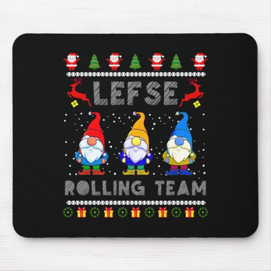 Cute Lefse Rolling Team Norwegian Gnomes Ugly Xmas Mousepad (Vorne)