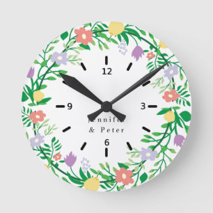 CUTE LEMON AND FLOWERS FLORAL DECOUPAGE RUNDE WANDUHR