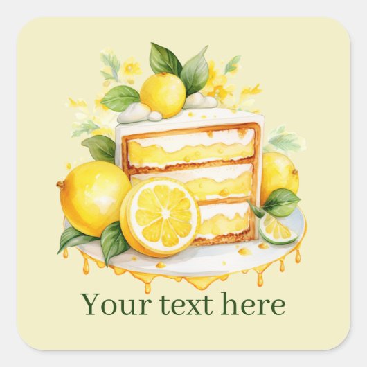 cute lemon cake add text quadratischer aufkleber (Vorderseite)