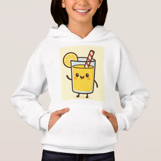 Cute Lemonade Drink Cartoon White Hoodie (Vorderseite)