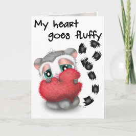 Cute Lemur hugs a big red love heart Karte