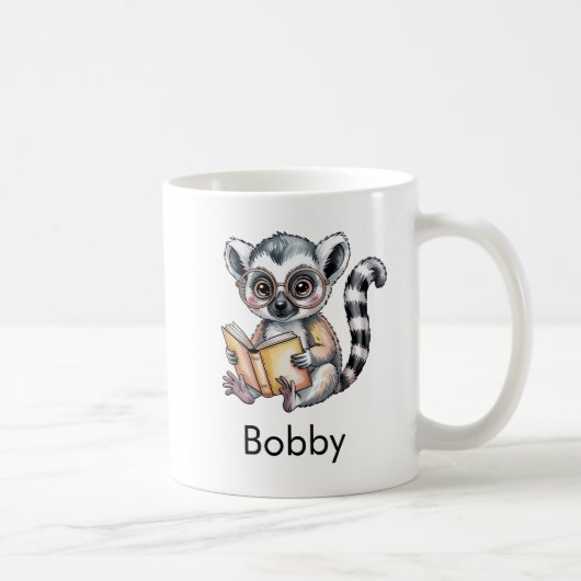 Cute Lemur Reading a Book Custom Kaffeetasse (Rechts)