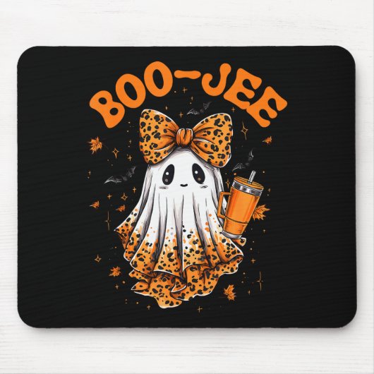 Cute Leopard Boo Jee Ghost Coffee Halloween Costum Mousepad (Vorne)