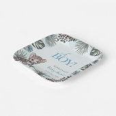 Cute Leopard Cub Blue Baby Shower Pappteller (Gewinkelt)