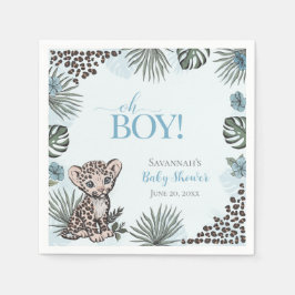 Cute Leopard Cub Blue Baby Shower Serviette