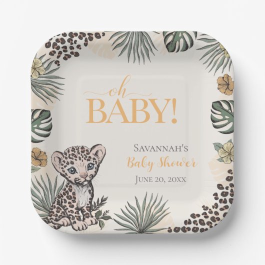 Cute Leopard Cub Yellow Baby Shower Pappteller (Vorderseite)