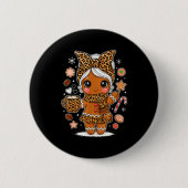 Cute Leopard Gingerbread Girl Coquette Bow Holiday Button (Vorderseite)