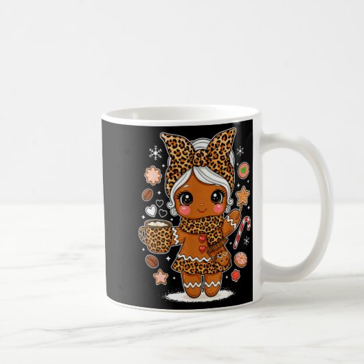Cute Leopard Gingerbread Girl Coquette Bow Holiday Kaffeetasse (Rechts)