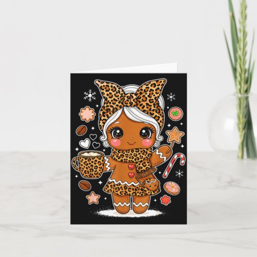 Cute Leopard Gingerbread Girl Coquette Bow Holiday Karte (Vorderseite)