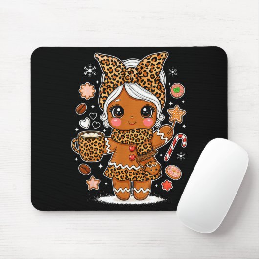 Cute Leopard Gingerbread Girl Coquette Bow Holiday Mousepad (Mit Mouse)