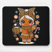 Cute Leopard Gingerbread Girl Coquette Bow Holiday Mousepad (Vorne)