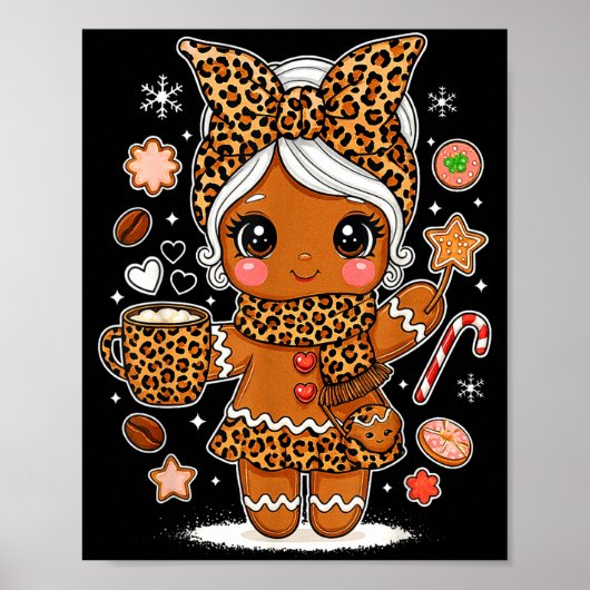 Cute Leopard Gingerbread Girl Coquette Bow Holiday Poster (Vorne)