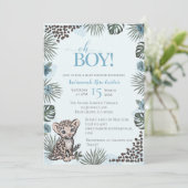 Cute Leopard Safari Boy Baby Shower Einladung (Stehend Vorderseite)