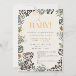 Cute Leopard Safari Gender Neutral Baby Shower Einladung