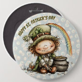 Cute Leprechaun With Pot of Gold and Rainbow Button (Vorne & Hinten)
