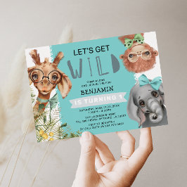 Cute Let's Get Wild Blue Jungle 1st Birthday Party Einladung