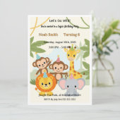 Cute Let's Go Wild Safari Jungle Animals Kids Birt Einladung (Stehend Vorderseite)