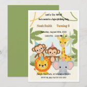 Cute Let's Go Wild Safari Jungle Animals Kids Birt Einladung (Vorne/Hinten)