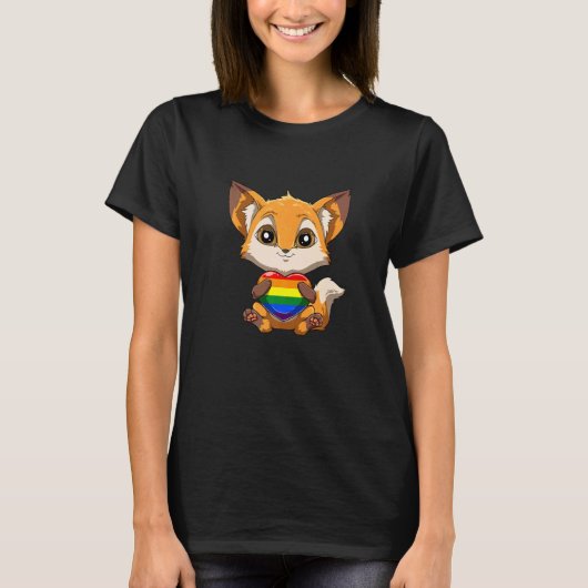 Cute LGBTQ Pride Rainbow Heart Fox Hugging LGBTQ H T-Shirt (Vorderseite)