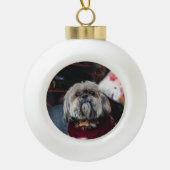 Cute lhasa apso puppy at Christmas b Keramik Kugel-Ornament (Vorderseite)