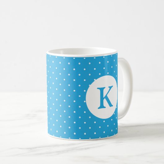 Cute Light Blue Polka Dot Pattern Monogram Kaffeetasse (VorderseiteRechts)