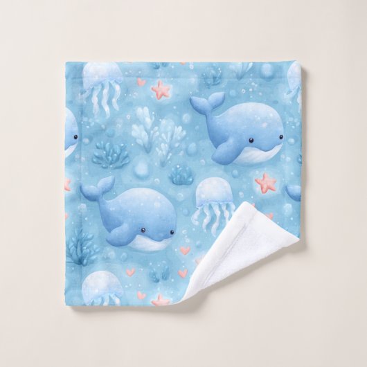 Cute light blue whale bath towel set (Waschlappen)