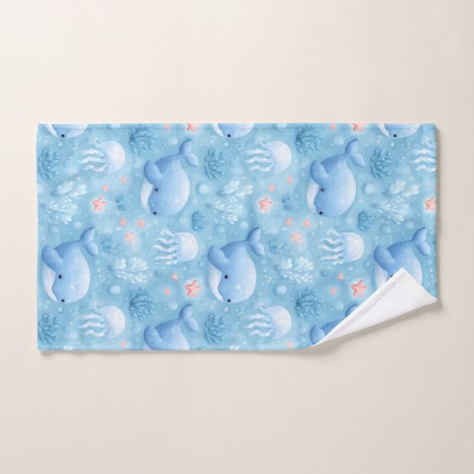 Cute light blue whale bath towel set (Handtuch)