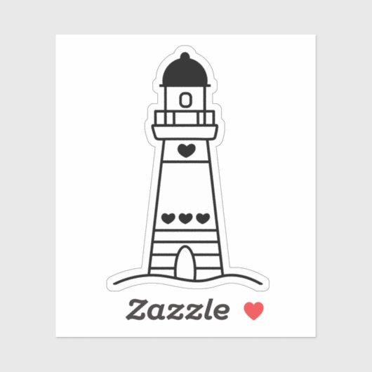 Cute Lighthouse with Hearts Black and White Aufkleber (Blatt)
