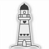 Cute Lighthouse with Hearts Black and White Aufkleber (Vorderseite)