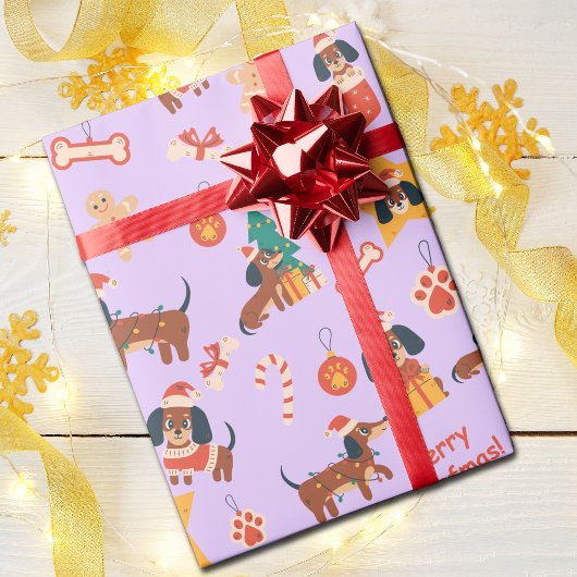 Cute Lilac Christmas Dachshund Merry Woofmas Geschenkpapier