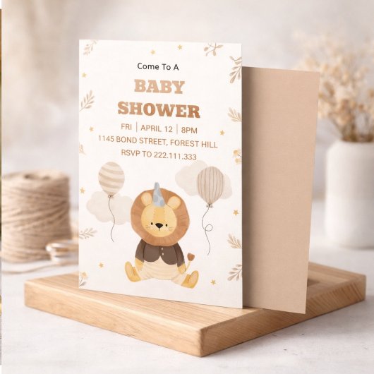 Cute Lion Baby Shower Invitation | Neutral Safari  Einladung