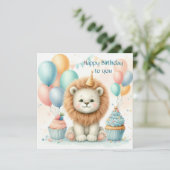 Cute Lion birthday Personalize Custom Karte (Stehend Vorderseite)