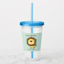 Cute lion blue pattern birthday acryltrinkbecher