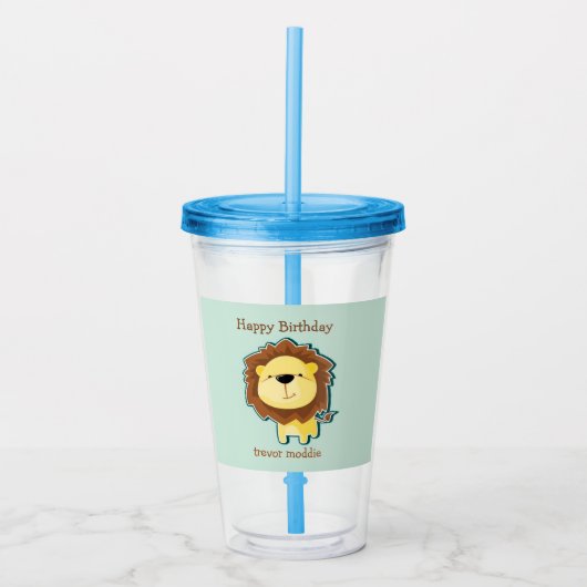 Cute lion blue pattern birthday acryltrinkbecher (Vorderseite)