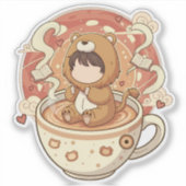 Cute Lion Boy Drinking Coffee Aufkleber (Vorderseite)