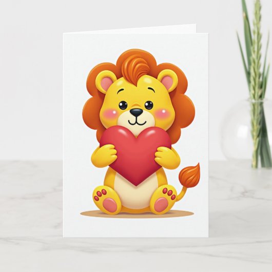 Cute Lion Cub Heart Card Karte (Vorderseite)