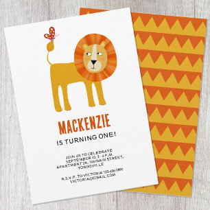 Cute Lion First Birthday Party Invitation Einladung