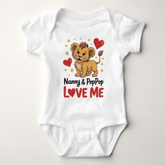 Cute Lion Nanny & PopPop Love Me Grandparent Baby Strampler (Vorderseite)
