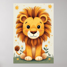 Cute Lion Nursery Wall Art Jungle Poster