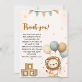 Cute Lion Watercolor Baby Shower Boy Dankeskarte (Vorderseite)