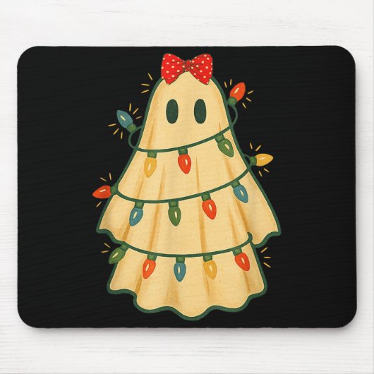 Cute Lit Ghost Christmas Tree Funny Gift Halloween Mousepad (Vorne)