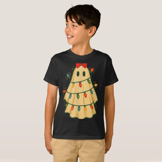 Cute Lit Ghost Christmas Tree Funny Gift Halloween T-Shirt (Vorne ganz)
