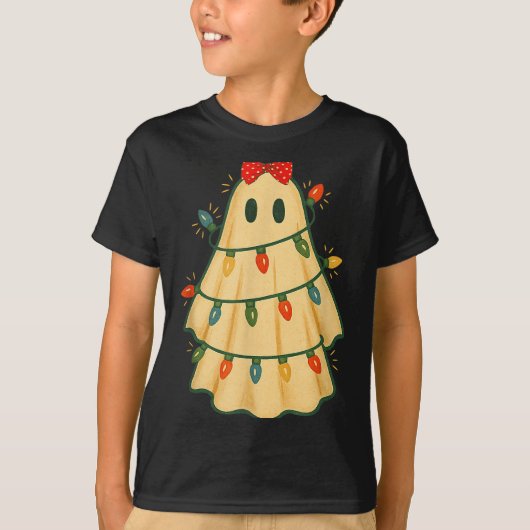 Cute Lit Ghost Christmas Tree Funny Gift Halloween T-Shirt (Vorderseite)