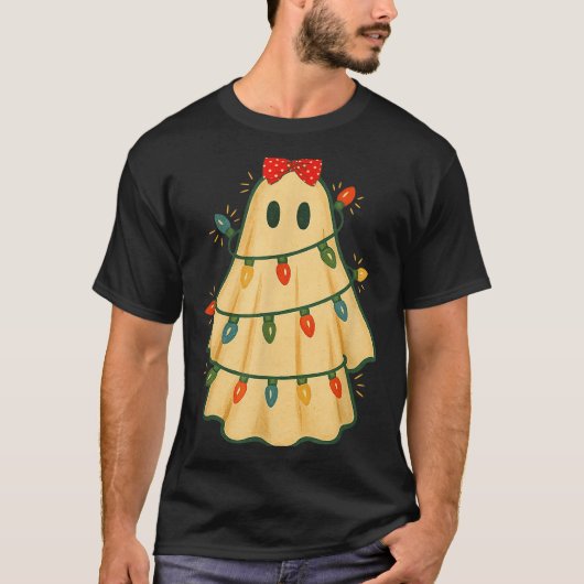 Cute Lit Ghost Christmas Tree Funny Gift Halloween T-Shirt (Vorderseite)