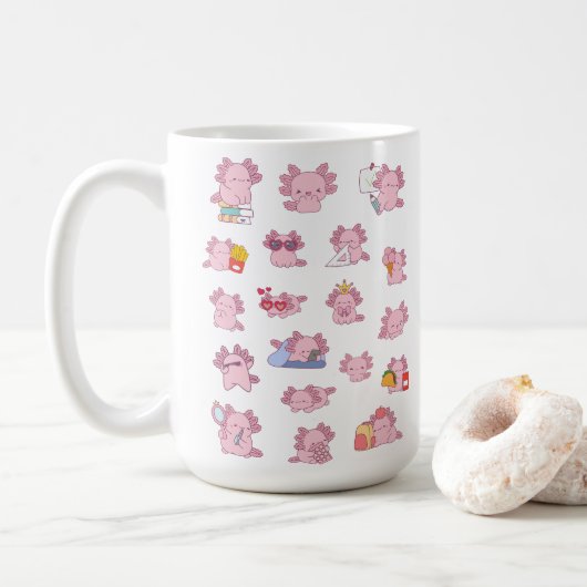 Cute Little Axolotls School Coffee Tea Mug Kaffeetasse (Mit Donut)
