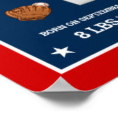 Cute Little Baseball Player Baby Boy Birth Stats Poster (Ecke)