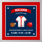 Cute Little Baseball Player Baby Boy Birth Stats Poster (Vorne)