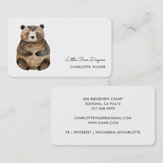 Cute Little Bear Daycare Business Card Visitenkarte (Vorne/Hinten)