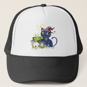 Cute little black witch cat with a cauldron truckerkappe