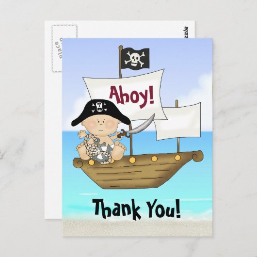 Cute Little Buccaneer Baby Boy Pirat Thank You Postkarte (Vorne/Hinten)